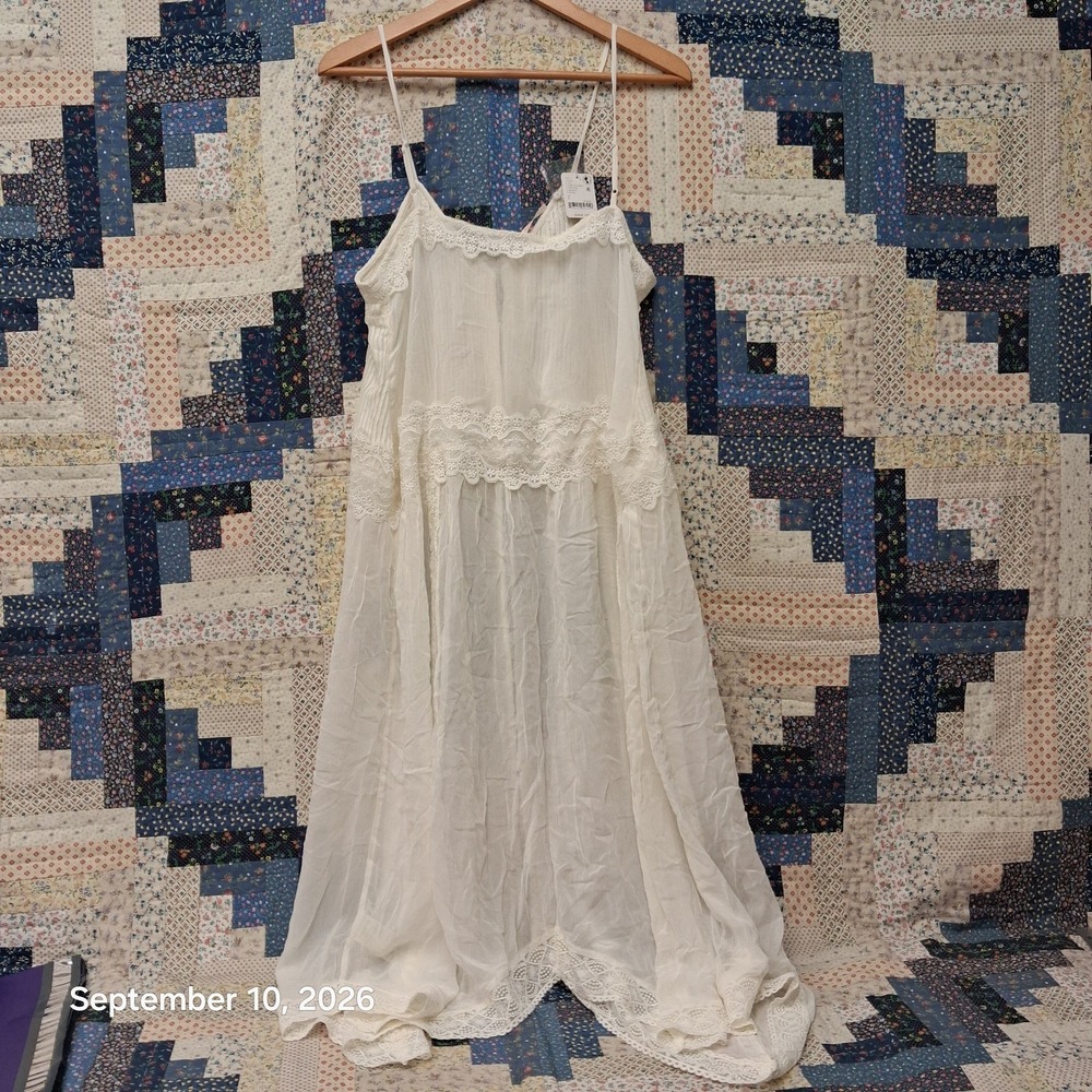 NWT Free People Extratropical Maxi Dress Womens Large Ivory Lace Slip